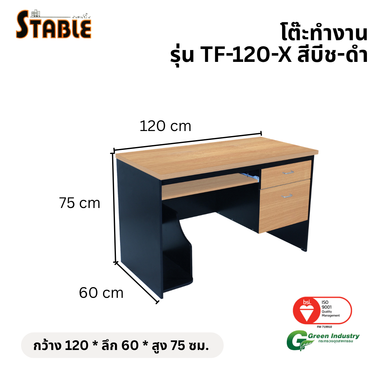 โต๊ะคอมพิวเตอร์ STABLE รุ่น TF-120-X 120 ซม. สีบีช-ดำ